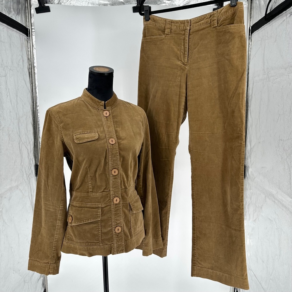 Y2K Rafaella Brown‎ Camel Velvet 2 Piece Jacket Pants Outfit Fall Women's 10
